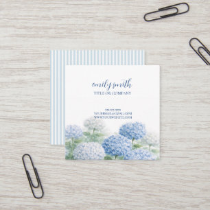 Tarjeta De Visita Cuadrada Hydrangea Azul Costero Personalizada con Raya