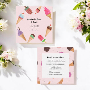 Tarjeta De Visita Cuadrada Ice Cream Parlor Shop Pink Business Card