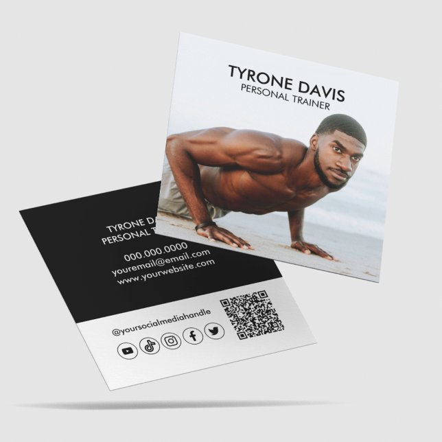 Tarjeta De Visita Cuadrada Icono moderno de medios sociales de fotos en blanc (Modern Black White Photo Qr Code Social Media Icon Square Business Card
)