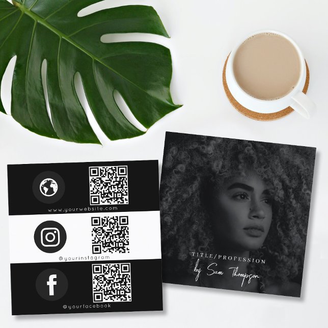 Tarjeta De Visita Cuadrada Icono triple Código QR Foto Empresa Social Media (Triple Icon QR Code Photo Business Social Media Square Business Card)