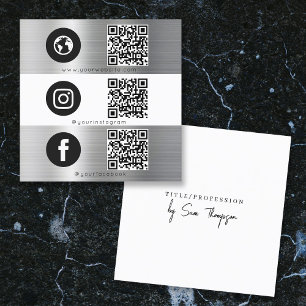 Tarjeta De Visita Cuadrada Icono triple Código QR Medios sociales Plata Metal