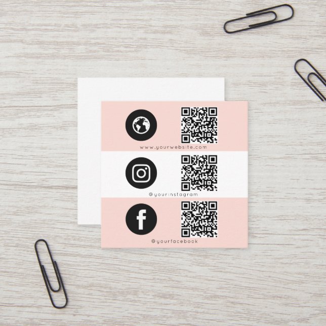 Tarjeta De Visita Cuadrada Icono triple Código QR Medios sociales Rosa Femeni (Anverso/Reverso In Situ)