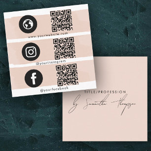 Tarjeta De Visita Cuadrada Icono triple Código QR Medios sociales Rubor Rosa