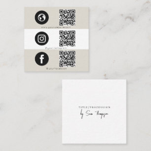 Tarjeta De Visita Cuadrada Icono Triple Moderno & Código QR Beige Redes Socia