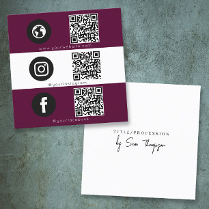 Tarjeta De Visita Cuadrada Icono triple y código QR Marrón de medios sociales