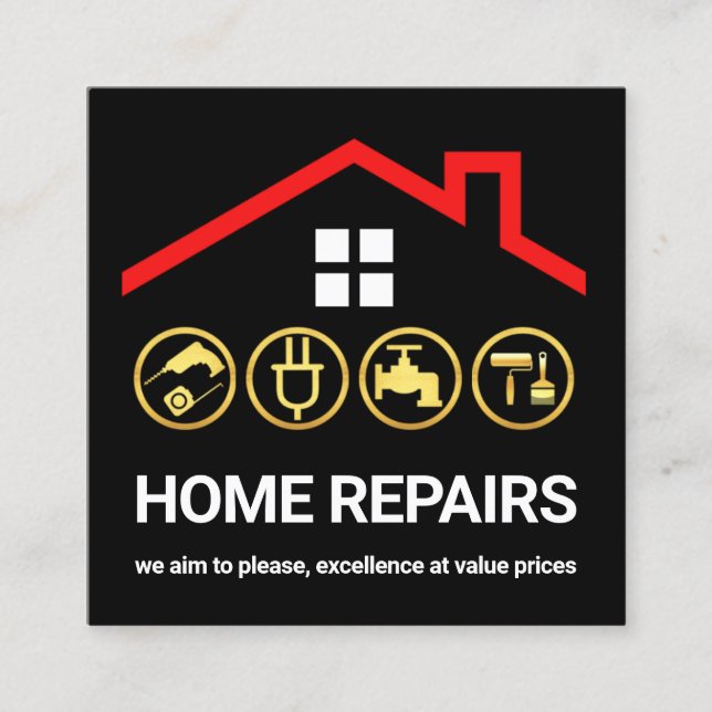 Tarjeta De Visita Cuadrada Iconos de mango de marco de techo rojo (Anverso)