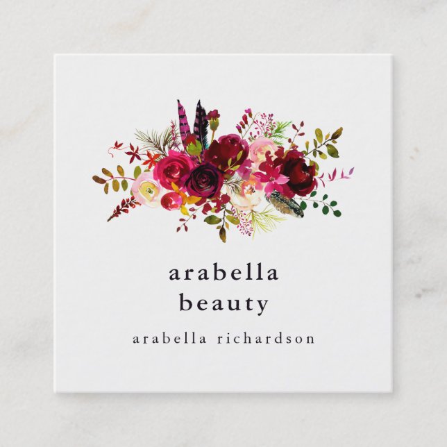 Tarjeta De Visita Cuadrada Iconos florales de los medios del Social de Boho (Anverso)