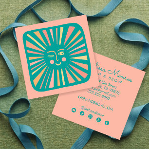 Tarjeta De Visita Cuadrada Iconos sociales rosados y teal encantadores y bril