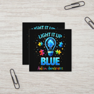 Tarjeta De Visita Cuadrada Ilumínalo de Azul Conciencia del Autismo Autista