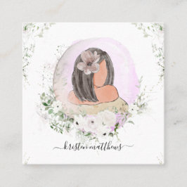 Tarjeta De Visita Cuadrada Ilustracion de diseño de moda de pelo acuarela