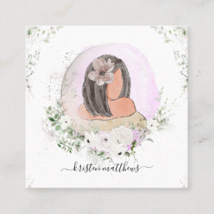 Tarjeta De Visita Cuadrada Ilustracion de diseño de moda de pelo acuarela