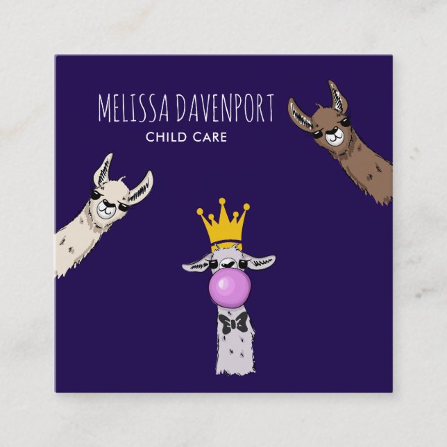 Tarjeta De Visita Cuadrada ilustracion de Llama 3 cutas enfrenta (Anverso)