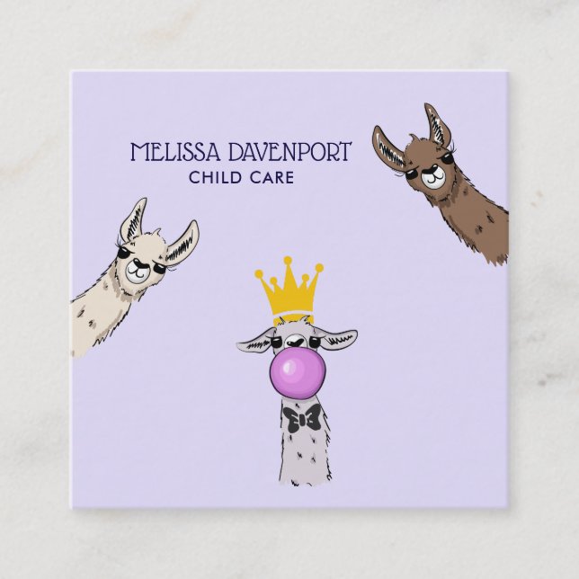 Tarjeta De Visita Cuadrada ilustracion de Llama 3 cutas enfrenta