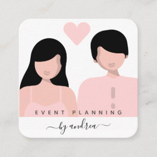 Tarjeta De Visita Cuadrada Ilustración de Pareja Romántica Novia Novio Boda