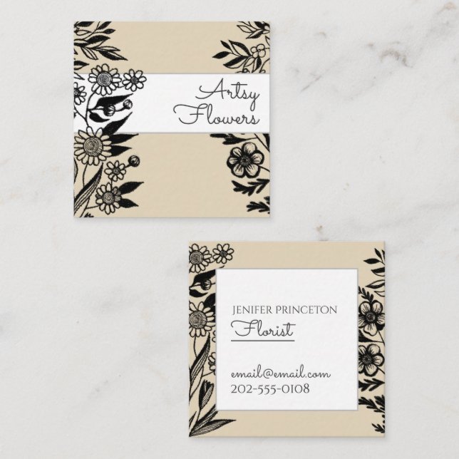 Tarjeta De Visita Cuadrada Ilustracion floral elegante y moderno (Anverso / Reverso)