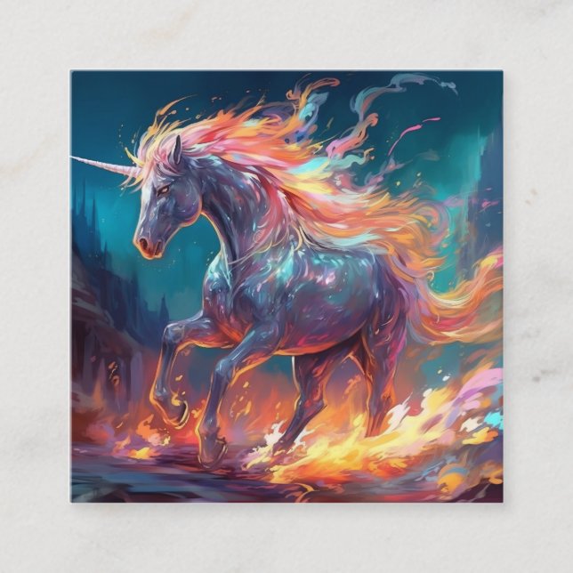 Tarjeta De Visita Cuadrada Ilustracion Magical Unicornios (Anverso)