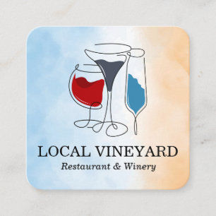 Tarjeta De Visita Cuadrada Ilustraciones de lentes de vino   Acuarela