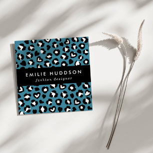 Tarjeta De Visita Cuadrada Impresión animal, leopardo azul, puntos de chita, 
