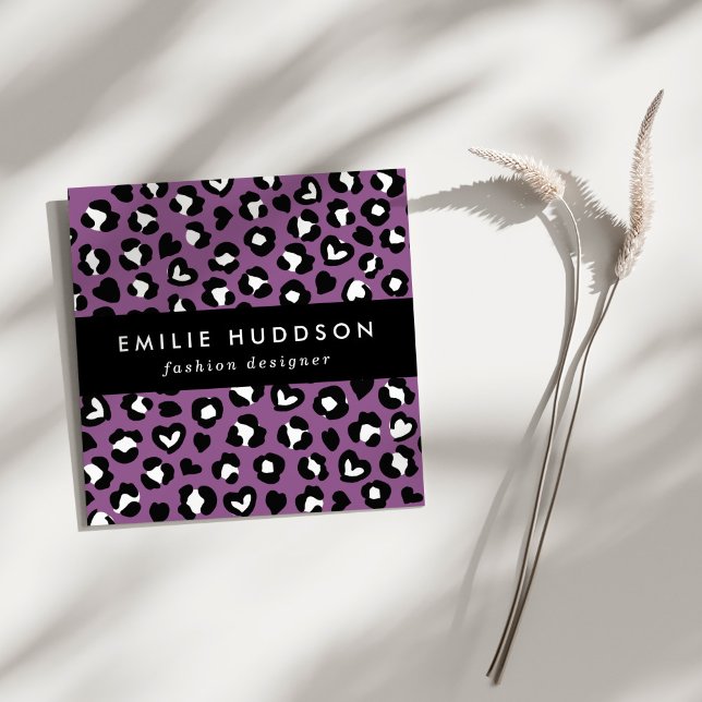 Tarjeta De Visita Cuadrada Impresión animal, leopardo morado, puntos de chita (Subido por el creador)