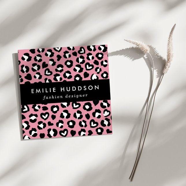 Tarjeta De Visita Cuadrada Impresión animal, leopardo rosado, puntos de chita (Subido por el creador)