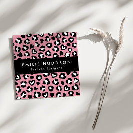 Tarjeta De Visita Cuadrada Impresión animal, leopardo rosado, puntos de chita