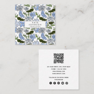 Tarjeta De Visita Cuadrada Impresión de bloques florales de color azul y verd