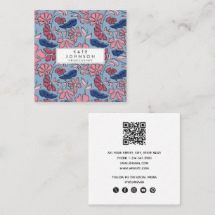 Tarjeta De Visita Cuadrada Impresión de bloques florales de color rosa y azul