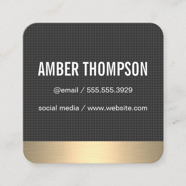 Tarjeta De Visita Cuadrada Impresión de fibra de carbono / Lux de oro (Anverso)