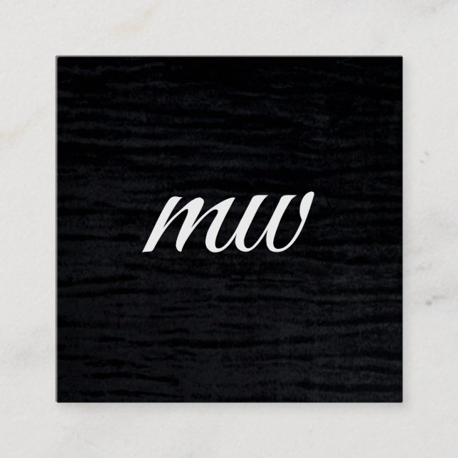 Tarjeta De Visita Cuadrada Impresión negra falsa de terciopelo con monograma (Anverso)