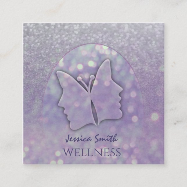 Tarjeta De Visita Cuadrada Impresionante chica de moda de bokek cara violeta  (Anverso)