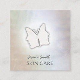 Tarjeta De Visita Cuadrada Impresionante moda chica cara mariposa holográfica