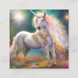 Tarjeta De Visita Cuadrada Impresionante unicornio blanco de cuerpo entero má