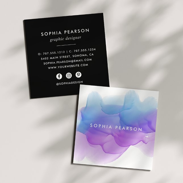 Tarjeta De Visita Cuadrada Indigo Watercolor Blot | Social Media (Subido por el creador)