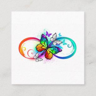 Tarjeta De Visita Cuadrada Infinito brillante con mariposa arco iris