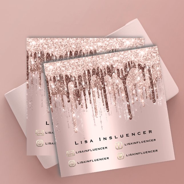 Tarjeta De Visita Cuadrada Influencer maquillaje Perforación Purpurina Rosa C (Subido por el creador)