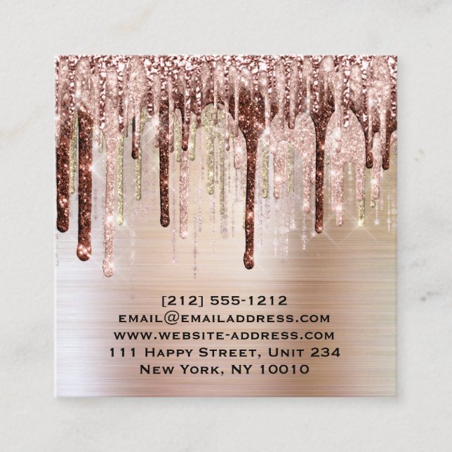 Tarjeta De Visita Cuadrada Influencier BloggerMakeup Artist Drips Límites Ros (Anverso)