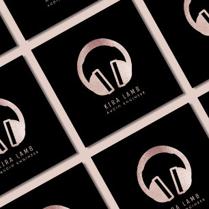 Tarjeta De Visita Cuadrada Ingeniero De Audio Dj Rosa De Auriculares Purpurin