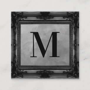 Tarjeta De Visita Cuadrada Inicial   Marco antiguo negro   Textura gris