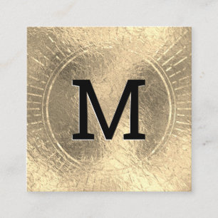 Tarjeta De Visita Cuadrada Inicial   Relieve metalizado dorado  Mármol negro