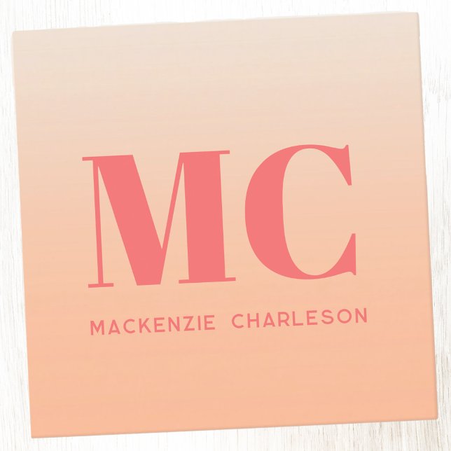 Tarjeta De Visita Cuadrada Iniciales de monograma moderno Nombre Gradiente de (Minimalist initials personalized peach gradient square business card with editable text)