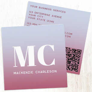 Tarjeta De Visita Cuadrada Iniciales monogramas modernos Código QR Gradiente