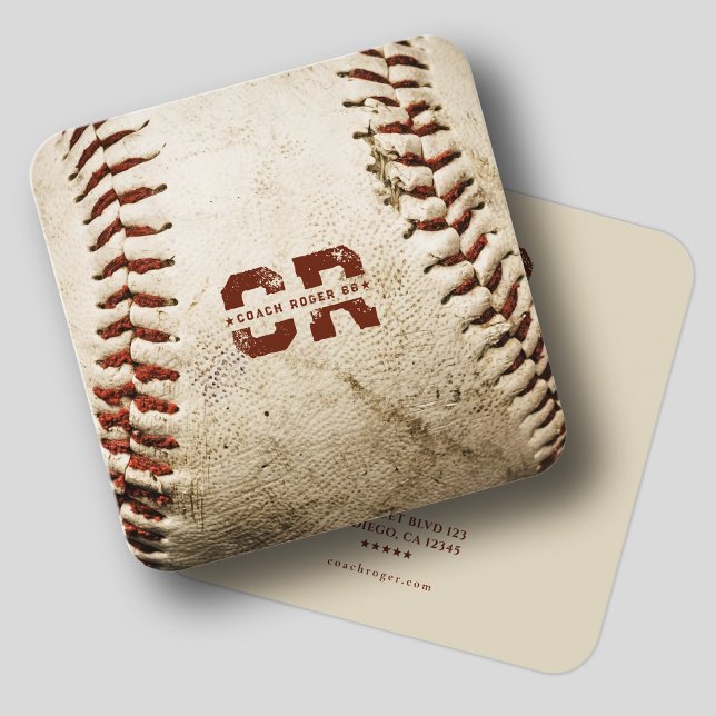 Tarjeta De Visita Cuadrada Iniciativas de monograma de entrenador de béisbol  (Rustic Baseball Coach Monogram Initials Baseball Professional Square Business Card
)