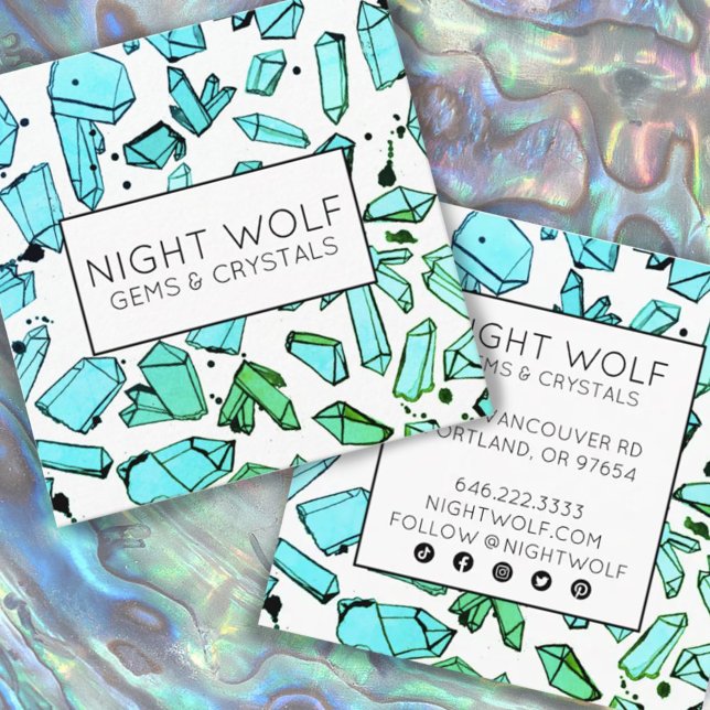 Tarjeta De Visita Cuadrada Inky acuarela Quartz Crystals Personalizado mágico (Subido por el creador)