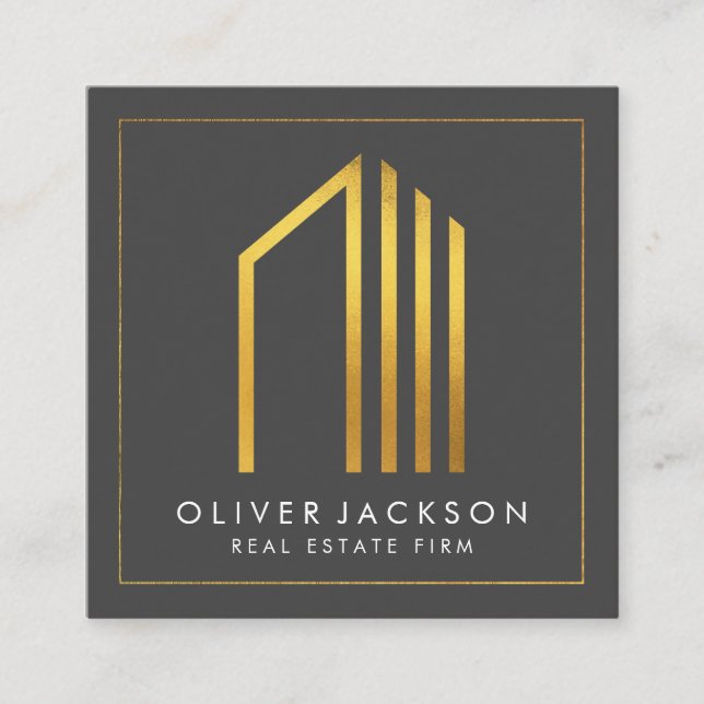 Tarjeta De Visita Cuadrada Inmobiliaria | Gold Lux Executive (Anverso)