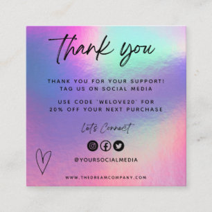 Tarjeta De Visita Cuadrada Inserción de medios Faux Holo Gracias Mini tarjet