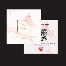 Tarjeta De Visita Cuadrada Instagram de código qr de mármol rosa Rubor nos si