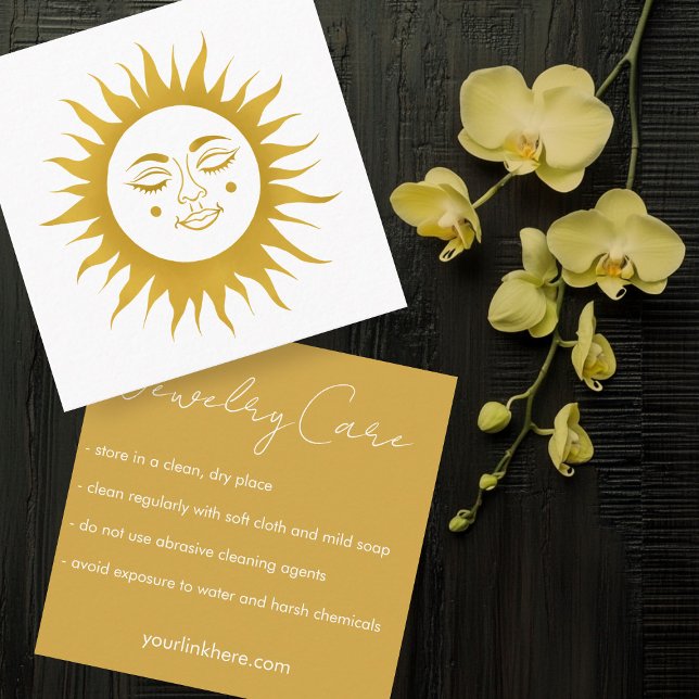 Tarjeta De Visita Cuadrada Instrucciones de atención de la salud Sunshine Boh (Care Instructions Sunshine Boho Line Art Gold Square Business Card
)