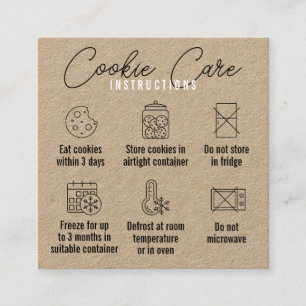 Tarjeta De Visita Cuadrada Instrucciones de cuidado de galletas Kraft