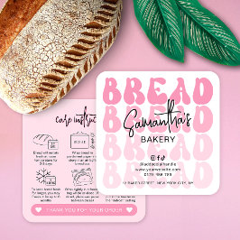 Tarjeta De Visita Cuadrada Instrucciones de cuidado de pan rosado de moda ret