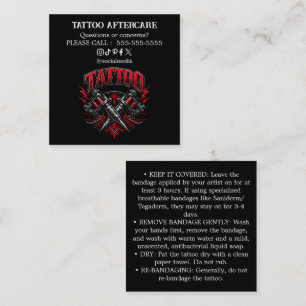 Tarjeta De Visita Cuadrada Instrucciones de cuidado posterior al tatuaje Tarj